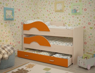 Двухъярусная кровать Радуга 1.6 с ящиком, корпус Млечный дуб, фасад Оранжевый в Краснодаре