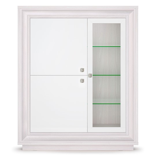 шкаф 3-х дверный (1 стеклодверь) низкий Прато 1179, Ясень анкор светлый, жемчуг, ясень анкор светлый в Новороссийске - изображение 1