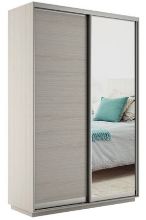 Шкаф 2-створчатый Экспресс (ДСП/Зеркало) 1600х600х2200, шимо светлый в Армавире - изображение