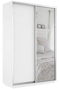 Шкаф 2-х створчатый Экспресс (ДСП/Зеркало) 1600х600х2400, белый снег в Армавире