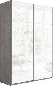 Шкаф 2-х дверный Прайм (Белое стекло/Белое стекло) 1200x570x2300, бетон в Краснодаре