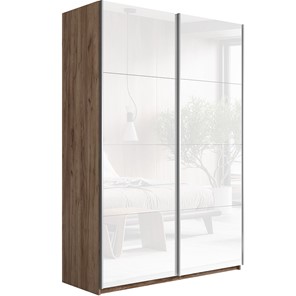 Шкаф 2-дверный Прайм (Белое стекло/Белое стекло) 1400x570x2300, Крафт табачный в Армавире