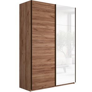 Шкаф 2-х дверный Прайм (ДСП/Белое стекло) 1400x570x2300, Крафт табачный в Армавире