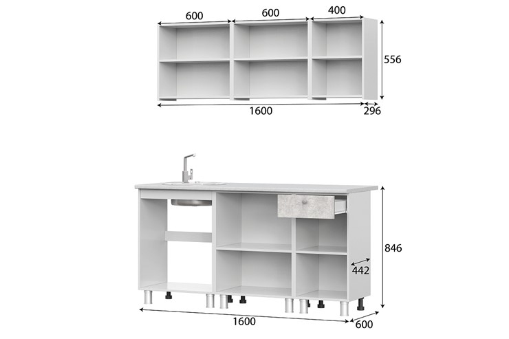 Кухня КГ-1 1600, белый/белый/цемент светлый/антарес в Армавире - изображение 2