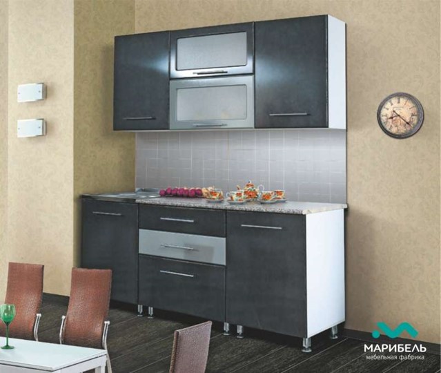 Гарнитур кухонный Мыло 224 2000х718, цвет Черный/Белый металлик в Армавире - изображение 2