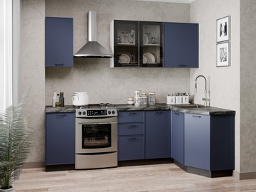 Модульный кухонный гарнитур угловой 2400 Индиго, Белый/Темно-синий в Краснодаре