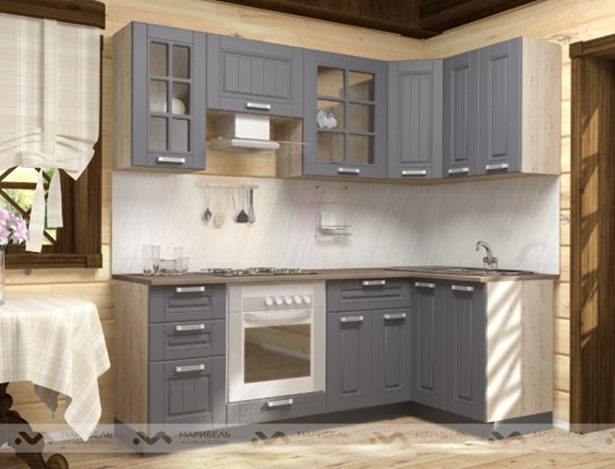 Угловая кухня Прованс 2200х1200, цвет Черный ясень/Дуб баррик в Армавире - изображение