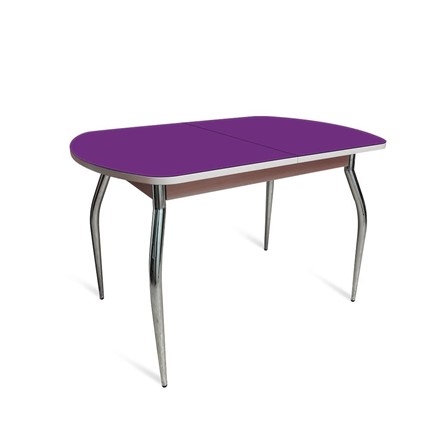 Стол раздвижной ПГ-02 СТ2, дуб молочный/фиолетовое стекло/35 хром гнутые металл в Краснодаре - изображение