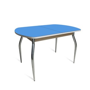 Обеденный раздвижной стол ПГ-01 СТ2, дуб молочный/синие стекло/35 хром гнутые металл в Армавире - предосмотр 1