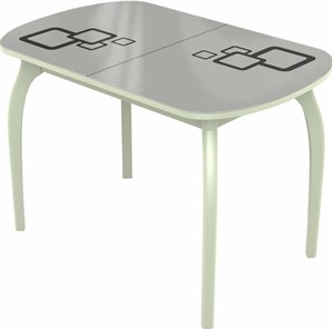 Кухонный раскладной стол Ривьера мини дерево №1, Рисунок квадро (стекло белое/черный/белый) в Сочи