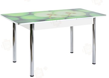 Кухонный раскладной стол Айсберг-02 СТФ, белое лдсп/зеленые яблоки/ноги хром прямые в Краснодаре