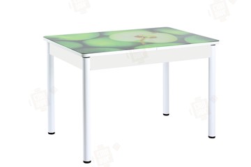 Кухонный стол раскладной Айсберг-02 СТФ, белое лдсп/зеленые яблоки/ноги крашеные в Армавире