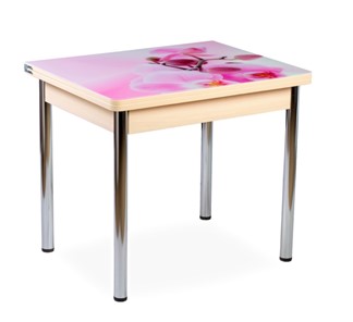 Кухонный пристенный стол СПА-02 СТФ, молочный дуб/фотопечать орхидея/опоры хром в Краснодаре