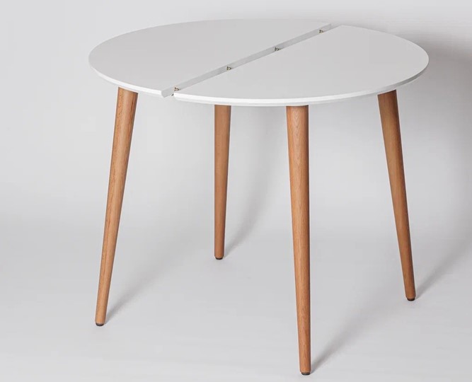 Кухонный стол круглый Белая Эмаль д. 90 см МДФ ножки светлый орех в Сочи - изображение 17