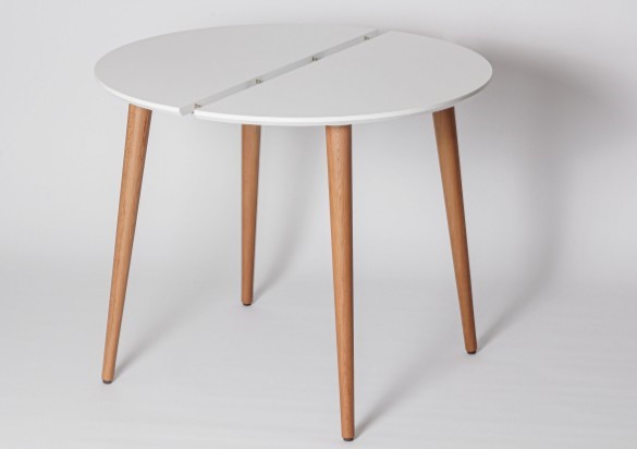 Кухонный стол круглый Белая Эмаль д. 90 см МДФ ножки светлый орех в Сочи - изображение 1
