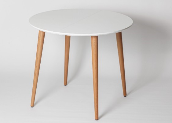 Кухонный стол круглый Белая Эмаль д. 90 см МДФ ножки светлый орех в Сочи - изображение