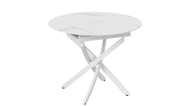 Кухонный раздвижной стол Бергамо Тип 1 (Белый муар/Стекло матовое белый мрамор) в Сочи - изображение 2