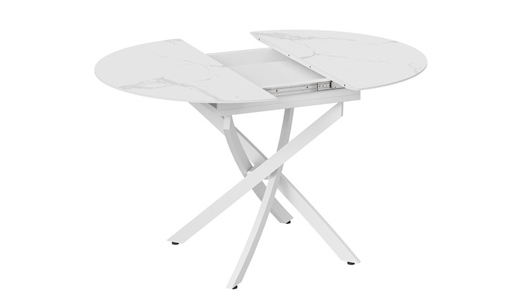 Кухонный раздвижной стол Бергамо Тип 1 (Белый муар/Стекло матовое белый мрамор) в Сочи - изображение 3