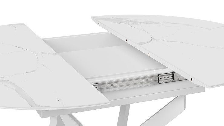 Кухонный раздвижной стол Бергамо Тип 1 (Белый муар/Стекло матовое белый мрамор) в Сочи - изображение 4