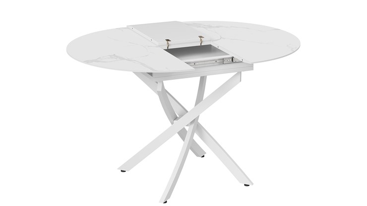 Кухонный раздвижной стол Бергамо Тип 1 (Белый муар/Стекло матовое белый мрамор) в Сочи - изображение 5