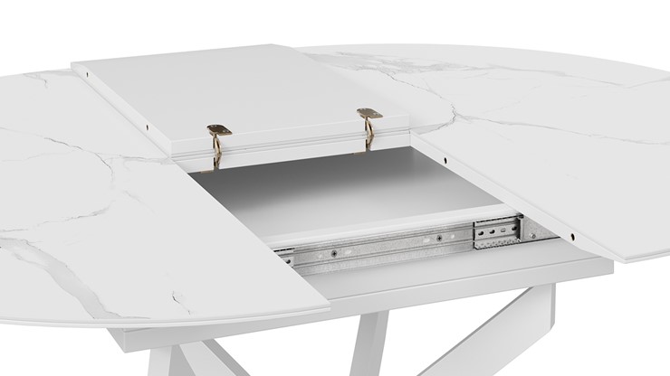 Кухонный раздвижной стол Бергамо Тип 1 (Белый муар/Стекло матовое белый мрамор) в Сочи - изображение 6