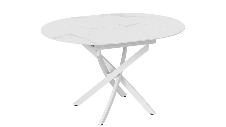 Кухонный раздвижной стол Бергамо Тип 1 (Белый муар/Стекло матовое белый мрамор) в Сочи - изображение 7