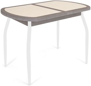 Кухонный стол раскладной Будапешт-1 ПЛ (ноги белые, плитка бежевая/серый камень) в Краснодаре
