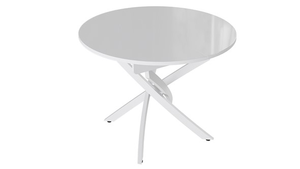 Кухонный раздвижной стол Diamond тип 3 (Белый муар/Белый глянец) в Армавире - изображение