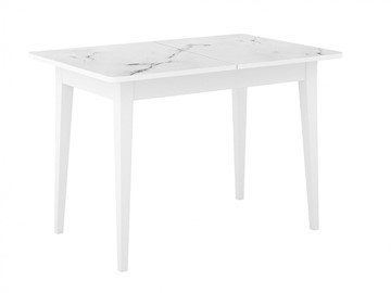 Обеденный раздвижной стол Dikline M110 Белый/стекло белый мрамор сатин/ножки MM белые в Краснодаре