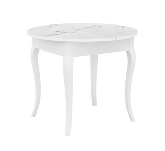 Обеденный раздвижной стол Dikline MR100 Белый/стекло белое мрамор сатин/ножки MC белые в Краснодаре
