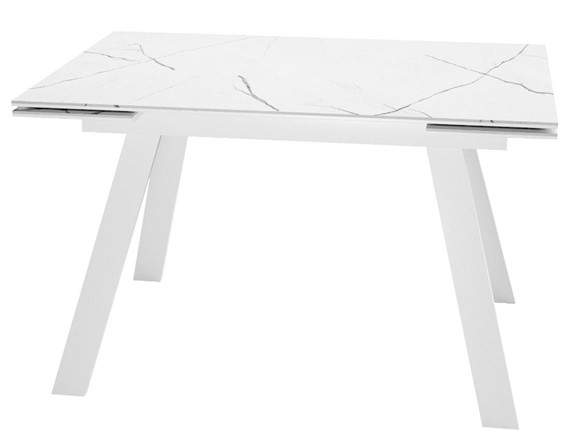 Кухонный раскладной стол DikLine SKM140 Керамика Белый мрамор/подстолье белое/опоры белые (2 уп.) в Армавире - изображение