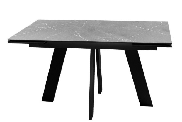 Кухонный раздвижной стол DikLine SKM140 Керамика серый мрамор/подстолье черное/опоры черные (2 уп.) в Армавире - изображение 1