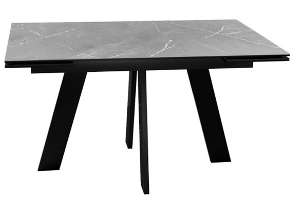 Кухонный раздвижной стол DikLine SKM140 Керамика серый мрамор/подстолье черное/опоры черные (2 уп.) в Армавире - изображение