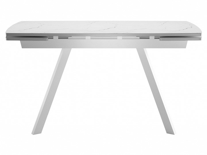 Кухонный раздвижной стол Dikline US120 Стекло мрамор белый сатин/ножки белые в Сочи - изображение 1