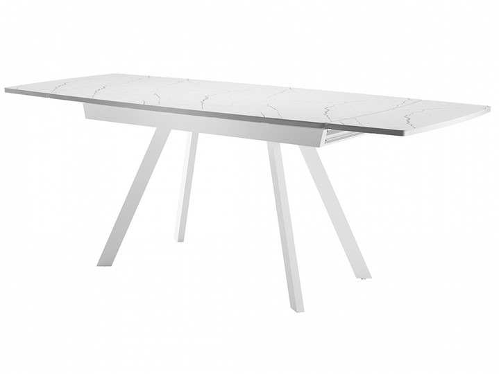 Кухонный раздвижной стол Dikline US120 Стекло мрамор белый сатин/ножки белые в Сочи - изображение 2