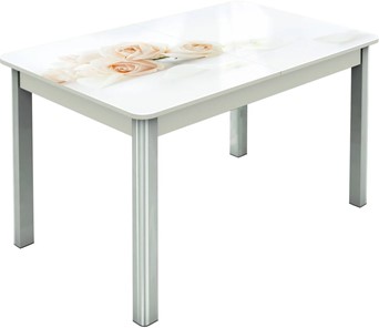 Кухонный стол раздвижной Гамбург исп.2 ноги метал. крашеные №23, Фотопечать (Цветы №32) в Краснодаре