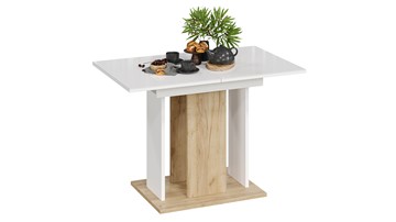 Кухонный стол раздвижной Кёльн тип 1 (Дуб Крафт золотой, Белый, Стекло Белый глянец) в Армавире