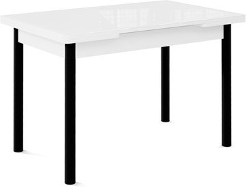Стол раздвижной Милан-1 EVO, ноги металлические черные, стекло белое/серый в Армавире