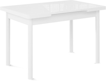 Кухонный стол раскладной Милан-2 EVO, ноги белые, стекло белое/белый в Краснодаре