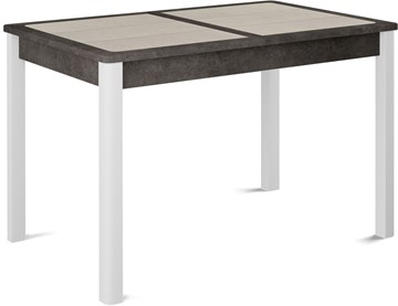 Кухонный стол раскладной Ницца-1 ПЛ (ноги белые, плитка бежевая/серый камень) в Армавире