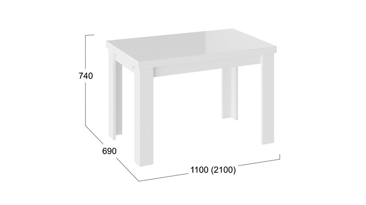 Обеденный раздвижной стол Норман тип 1, цвет Белый/Стекло белый глянец в Армавире - изображение 2