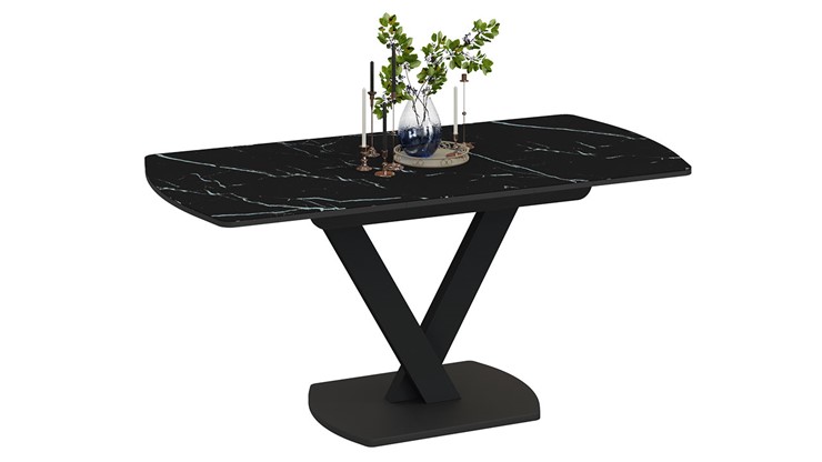 Кухонный раздвижной стол Салерно тип 1 (Черный муар/Стекло черный мрамор) в Краснодаре - изображение 1