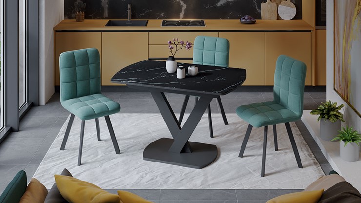 Кухонный раздвижной стол Салерно тип 1 (Черный муар/Стекло черный мрамор) в Краснодаре - изображение 2