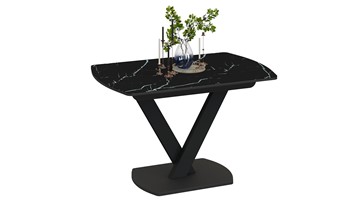 Кухонный раздвижной стол Салерно тип 1 (Черный муар/Стекло черный мрамор) в Сочи