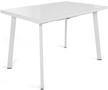 Обеденный раздвижной стол Сальвадор-1G (ноги белые, стекло cristal/белый цемент) в Краснодаре - предосмотр