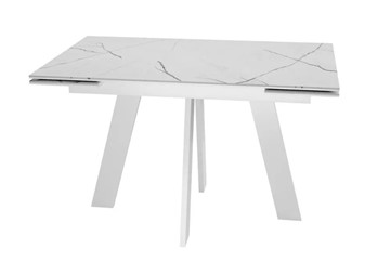 Кухонный стол раздвижной SKM 120, керамика белый мрамор/подстолье белое/ножки белые в Армавире - предосмотр