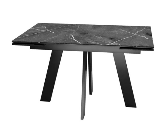 Раздвижной стол SKM 120, керамика черный мрамор/подстолье черное/ножки черные в Армавире - изображение