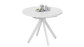 Кухонный раздвижной стол Стокгольм Тип 1 (Белый муар/Стекло глянцевое белое) в Краснодаре