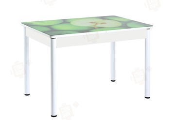 Кухонный стол раскладной Айсберг-01 СТФ, белый/фотопечать зеленые яблоки/ноги крашеные в Новороссийске