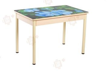 Кухонный стол раскладной Айсберг-01 СТФ, дуб/фотопечать фиалка/ноги крашеные в Сочи